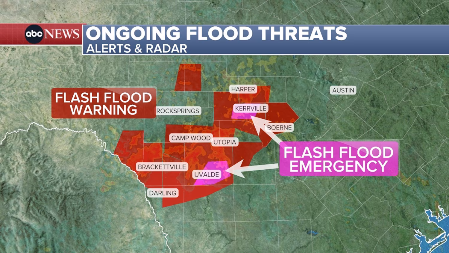 Torrential rain prompts Texas Hill Country flash flood emergency warnings