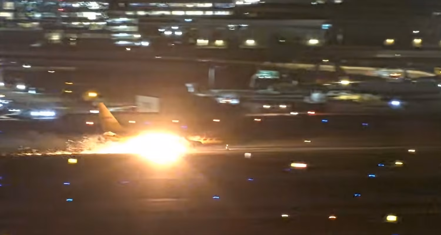 DHL cargo plane catches fire during landing at LAX