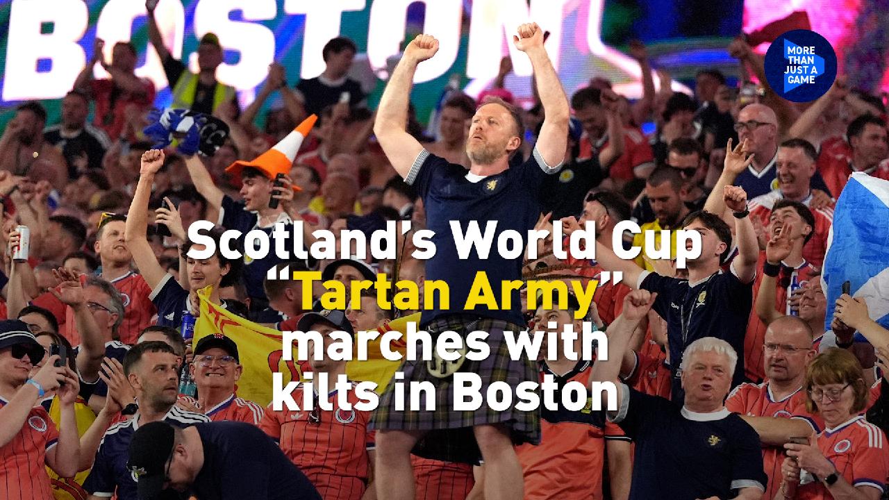 Scotland's World Cup "Tartan Army" marches with kilts in Boston