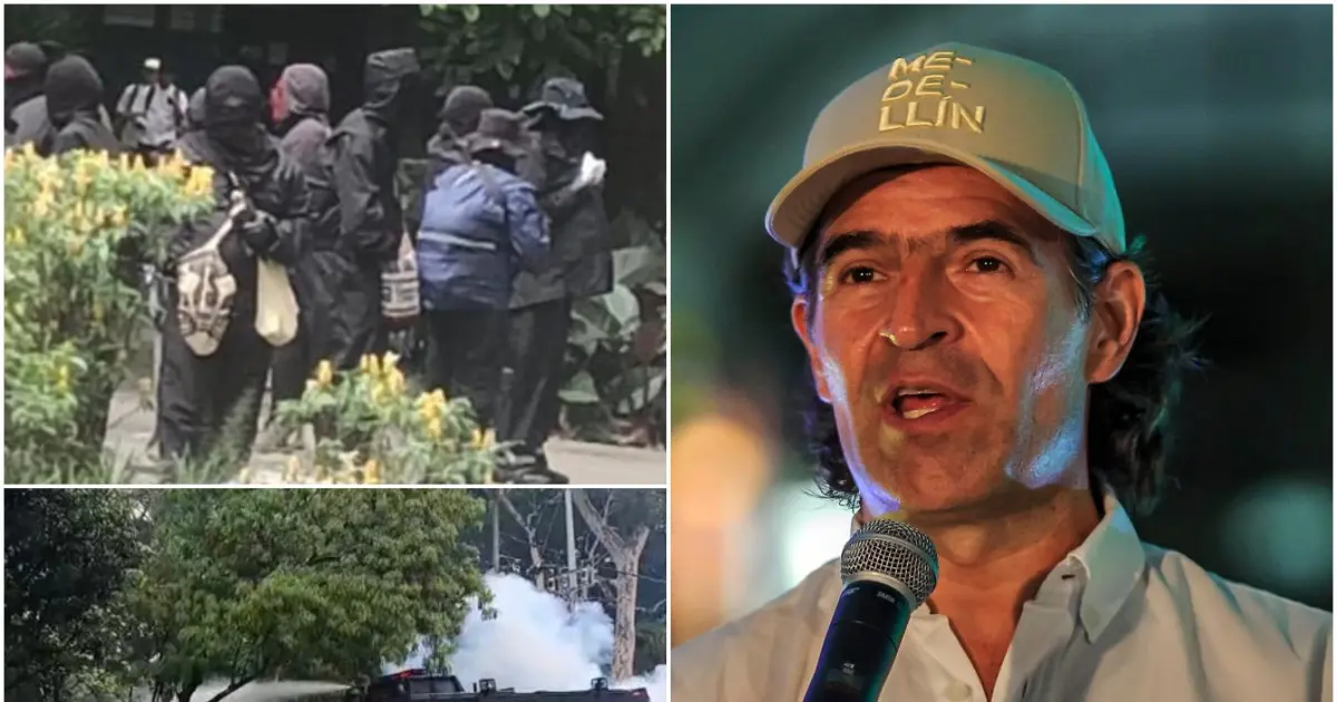 Imágenes de los encapuchados que protagonizaron desmanes en la U. de A. este miércoles 3 de junio. FOTO: Cortesía Denuncias Antioquia y Camilo Suárez