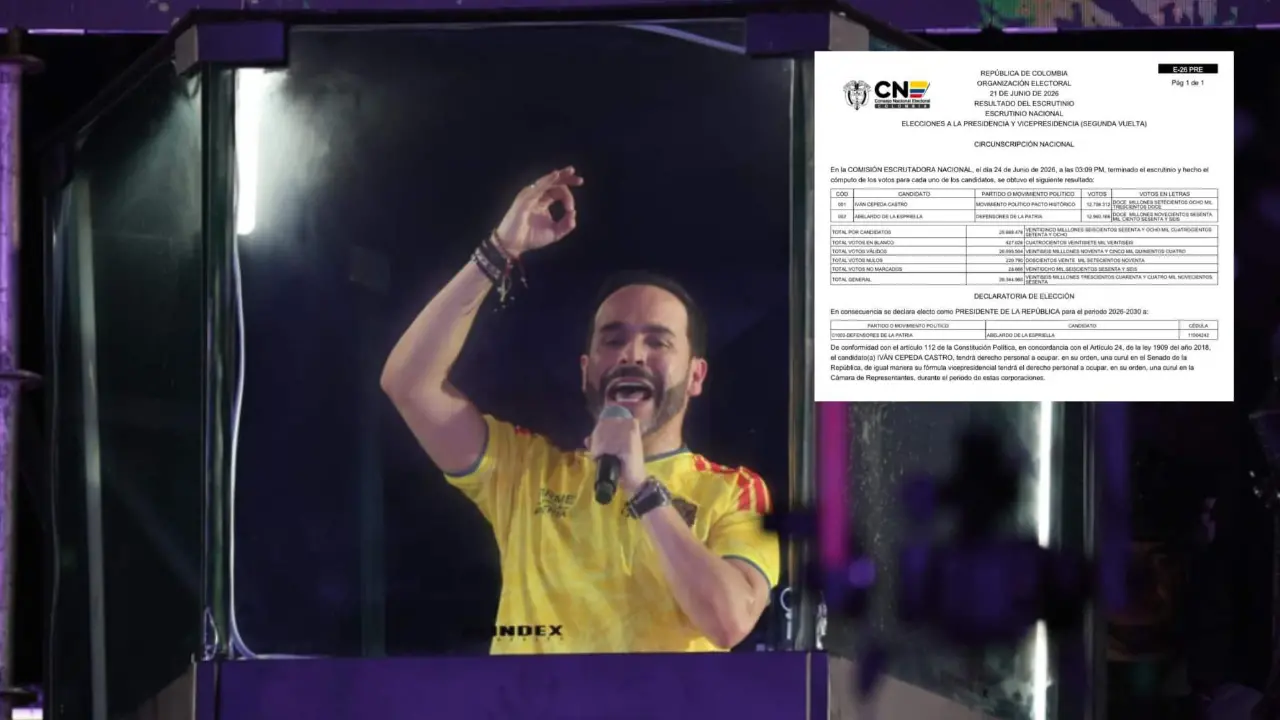 CNE declara triunfo de Abelardo de la Espriella: es el presidente electo tras vencer por 251.854 votos a Iván Cepeda
