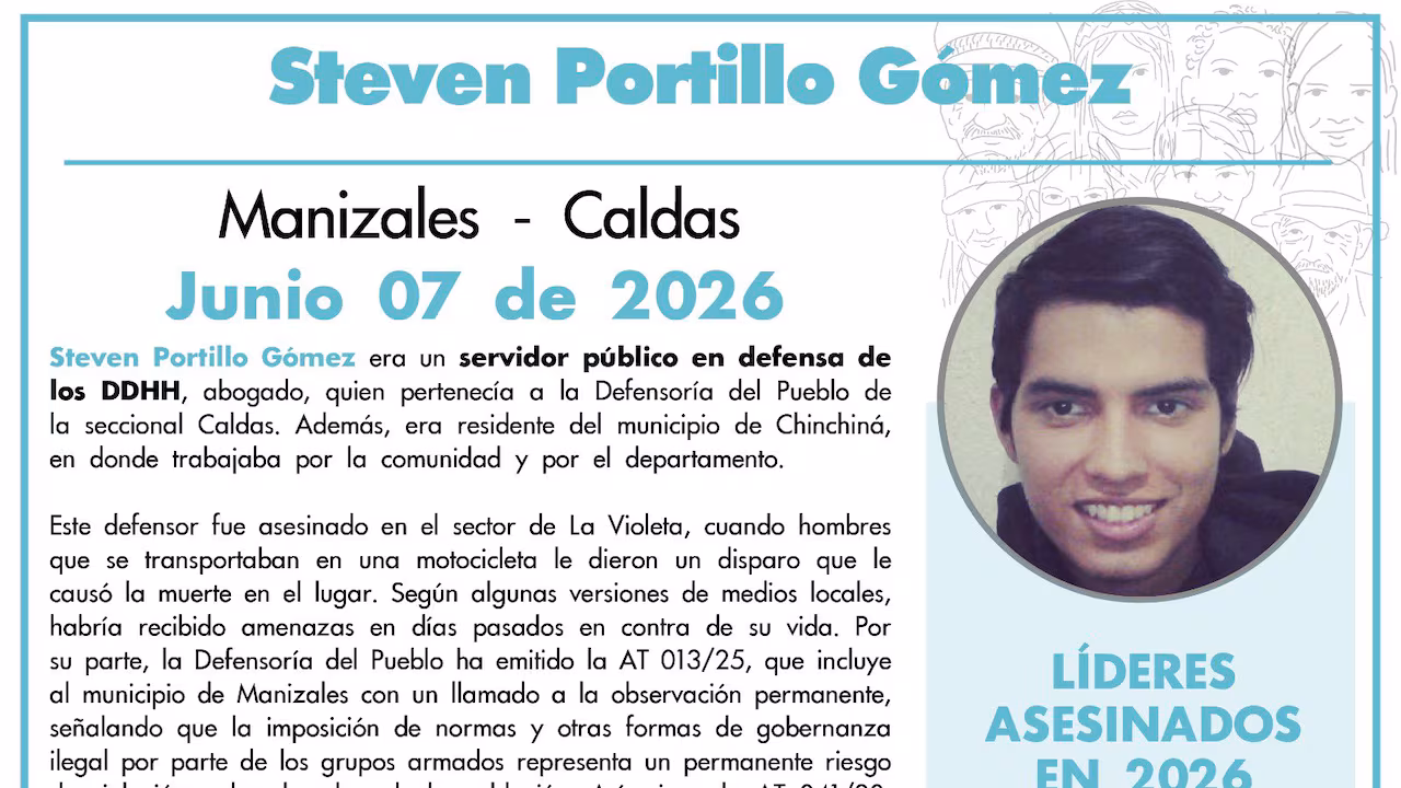 Steven Portillo Gómez trabajaba en la Defensoría del Pueblo de Caldas y era reconocido por su labor comunitaria.