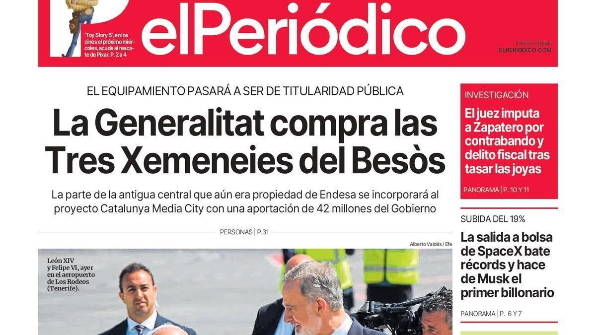 La portada de EL PERIÓDICO del 13 de junio de 2026