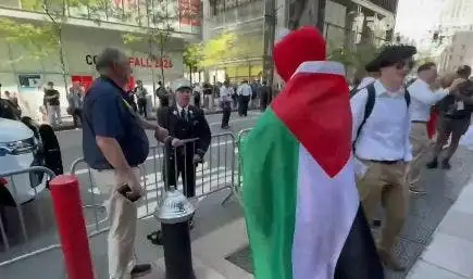 Firefighter caught on camera ripping pro-Palestinian agitator in Elmo costume near Ground Zero on 9/11