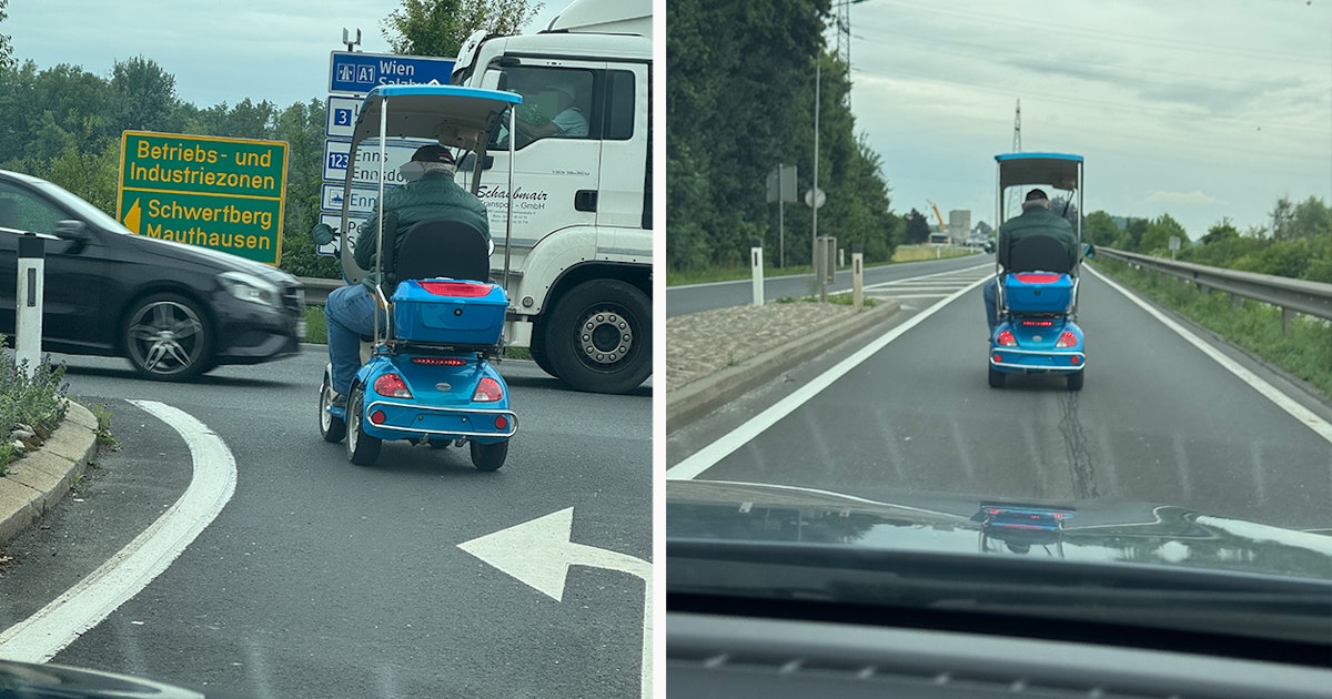 "Wirkt sehr riskant" - Kurios! Pensionist düst mit Senioren-Scooter auf B3