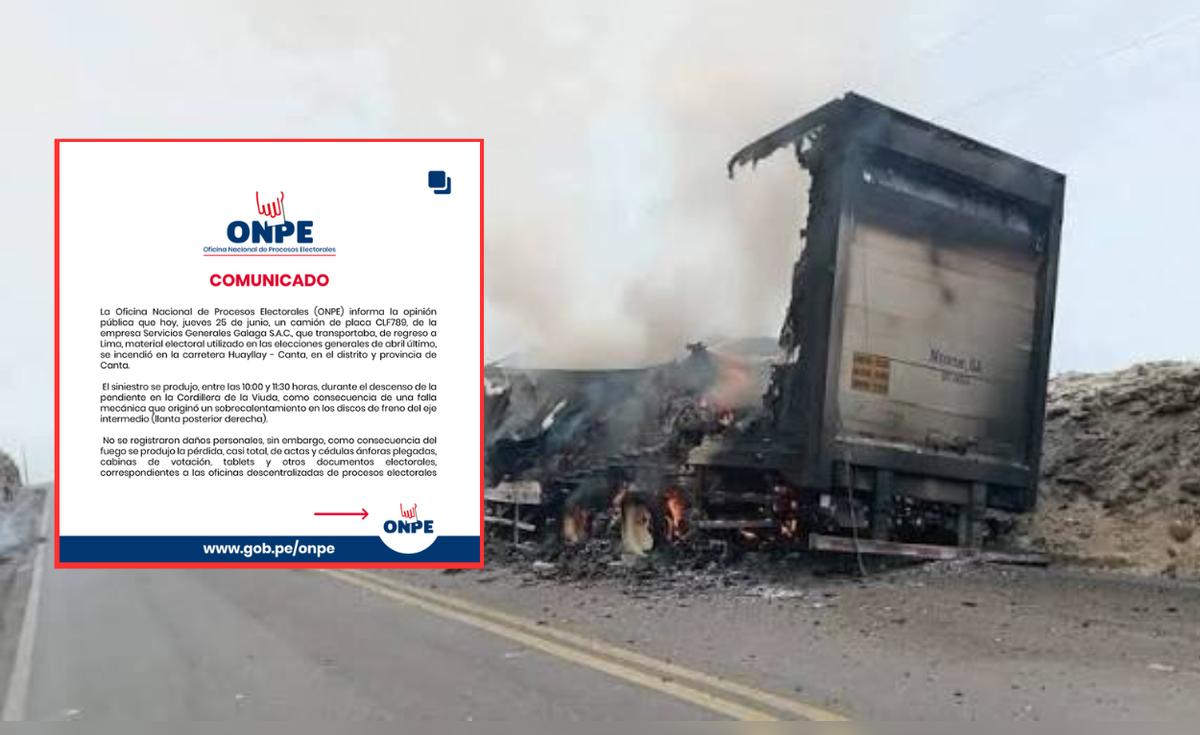 ONPE informa que camión incendiado en Canta trasladaba material de la primera vuelta