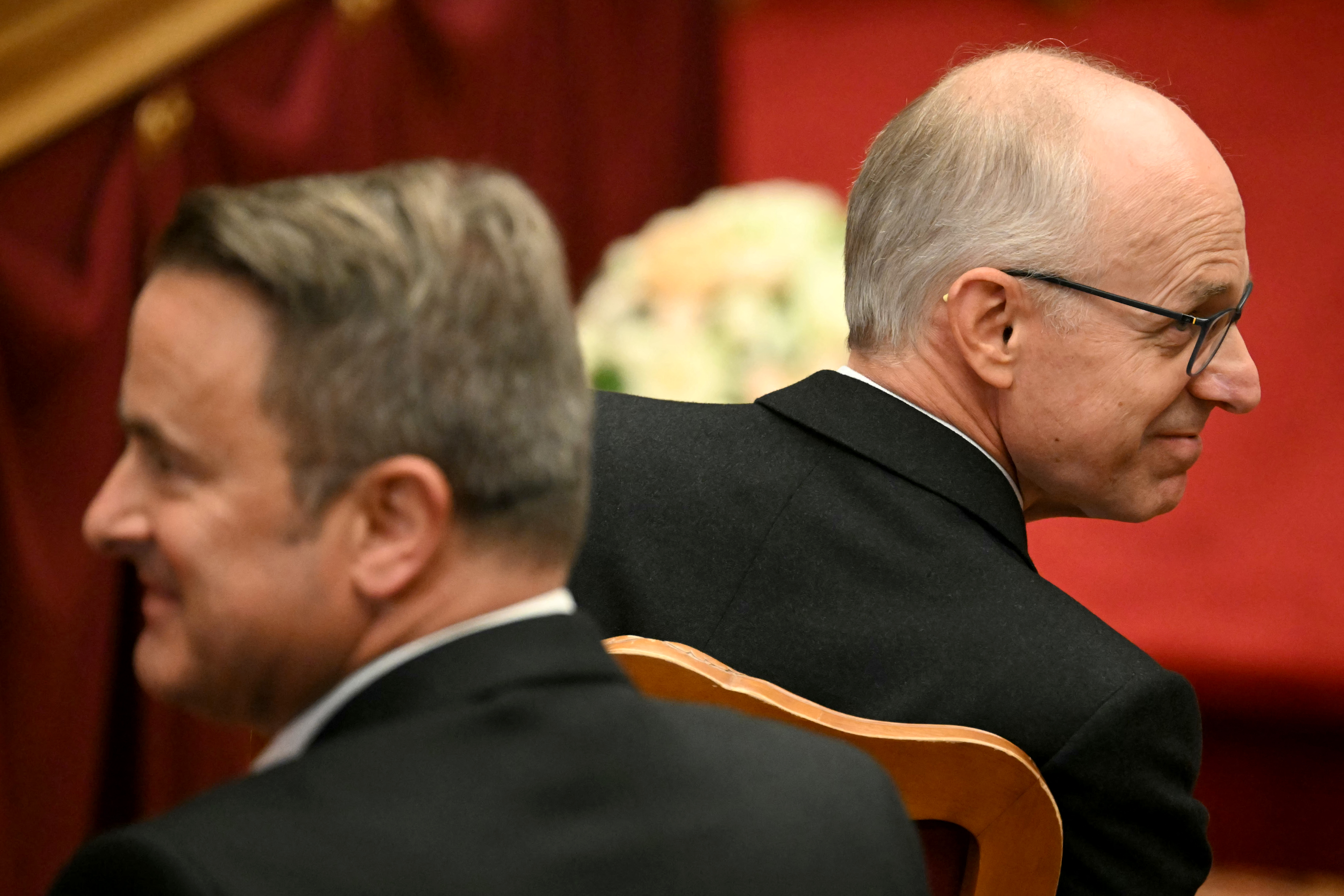 De Premier Luc Frieden (CSV) an de Vize-Premier Xavier Bettel (DP) den 3. Oktober 2025 an der Chamber.
