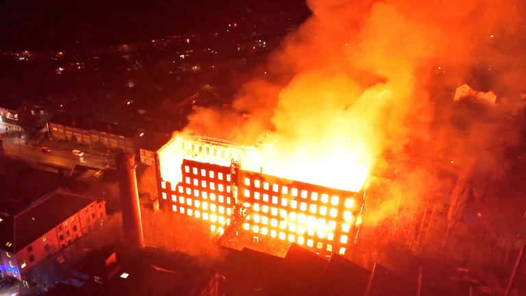 Teenager arrested on suspicion of arson after fire rips through historic mill