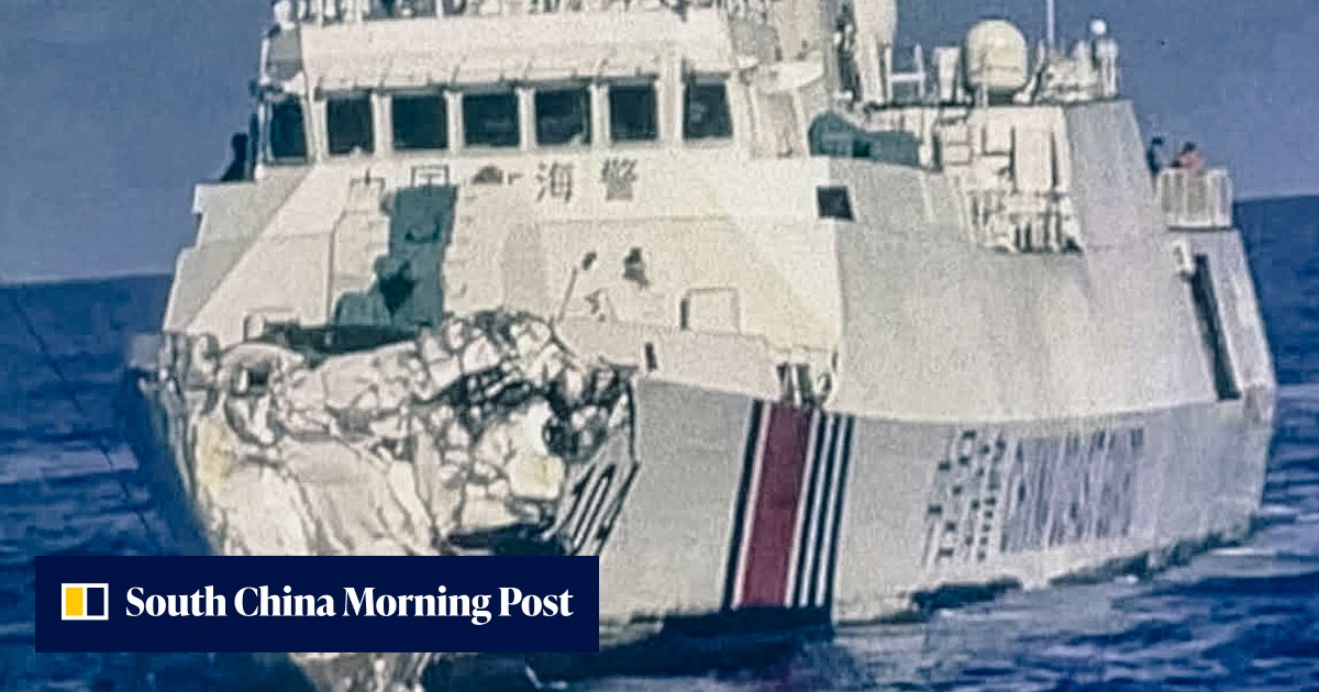 One of the China Coast Guard vessels damaged in the crash near Scarborough Shoal last year, according to Philippine authorities. Photo: Handout