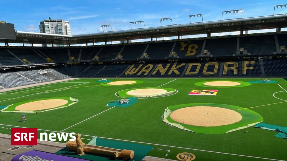 Kantonales Schwingfest Bern Neuer Wankdorf-Rasen: Premiere mit Sägemehl statt Fussball Der neue Kunstrasen im Fussballstadion Wankdorf in Bern wird für das Schwingfest