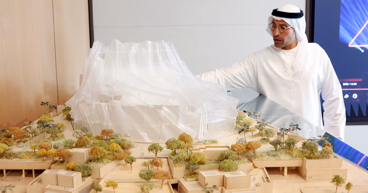 Mohamed Khalifa Al Mubarak, chairman of the Department of Culture and Tourism Abu Dhabi, will a model of Dar Al Funoon. Chris Whiteoak / The National
