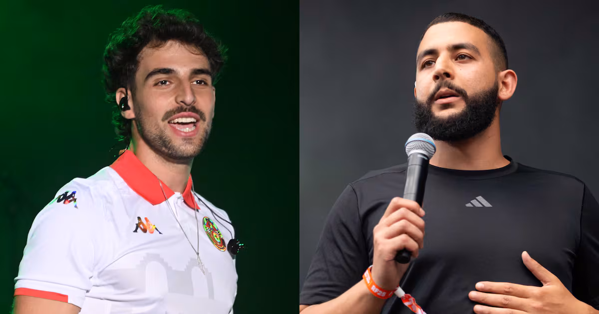 Palestinian artists Saint Levant, left, and Shabjdeed are at the centre of a debate over music, identity and authenticity. Getty Images