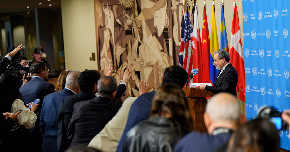 Iran's foreign minister speaks to media during UN General Assembly in New York