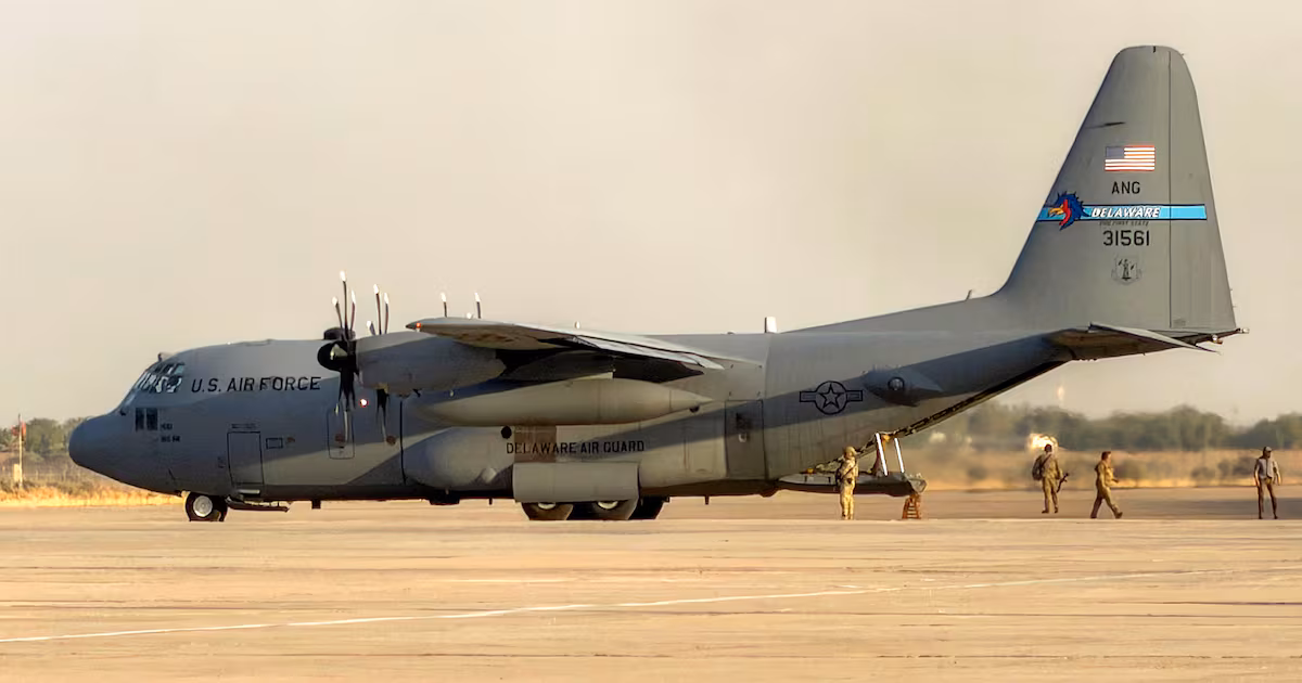 US military transport aircraft prepares for take-off from Baghdad as American forces leave Iraq