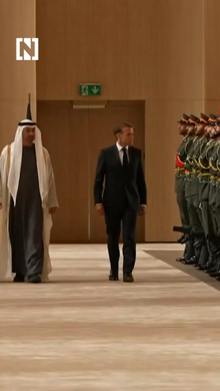 Kuwait's Emir Sheikh Meshal welcomes French President Macron at airport