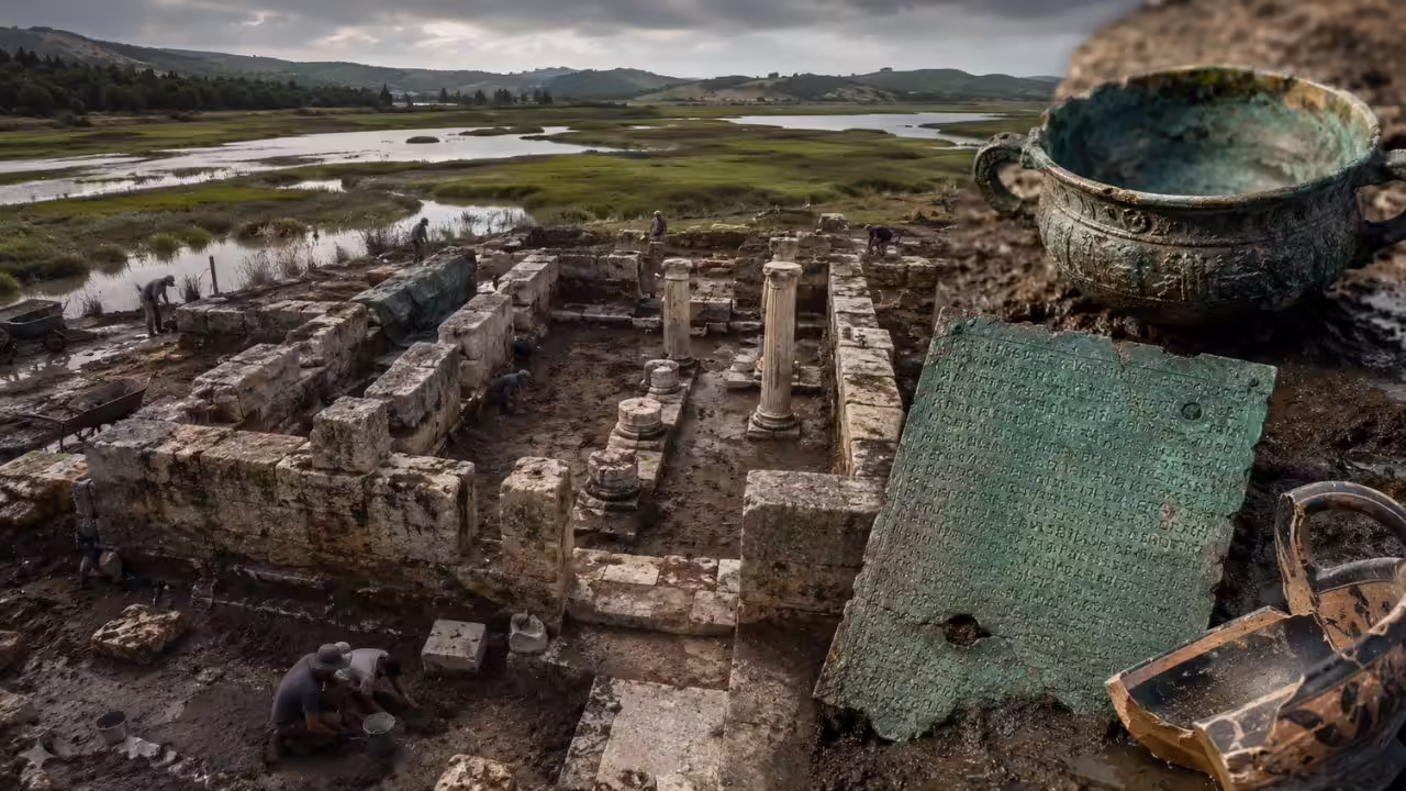 Lost for 2,500 years, the ancient Poseidon sanctuary emerges from the Greek marshlands with mysterious inscribed artefacts