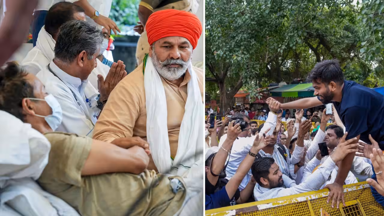 Rakesh Tikait, Kejriwal meet Sonam Wangchuk at 'packed' Jantar Mantar'500 farmers join': Wangchuk gets support from Tikait, Kejriwal at 'packed' Jantar Mantar