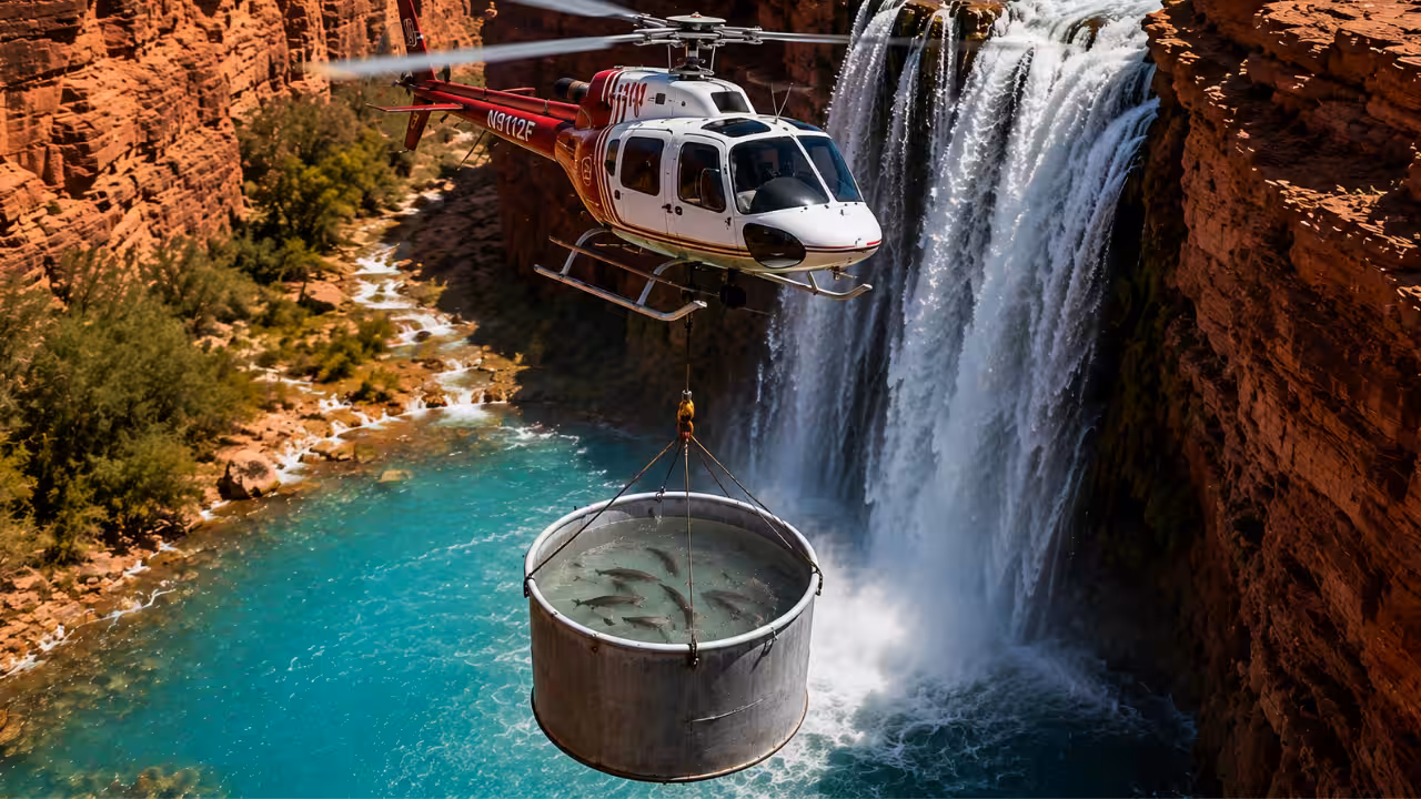 Arizona biologists flew endangered humpback chub in helicopter drum to warmer habitat