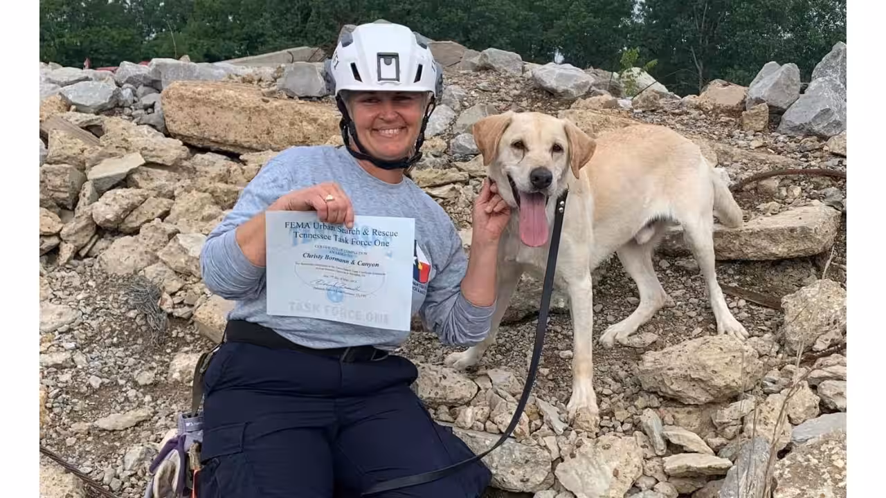 Malnourished stray rescued in Mississippi becomes FEMA-certified search dog and 2026 Dog of the Year