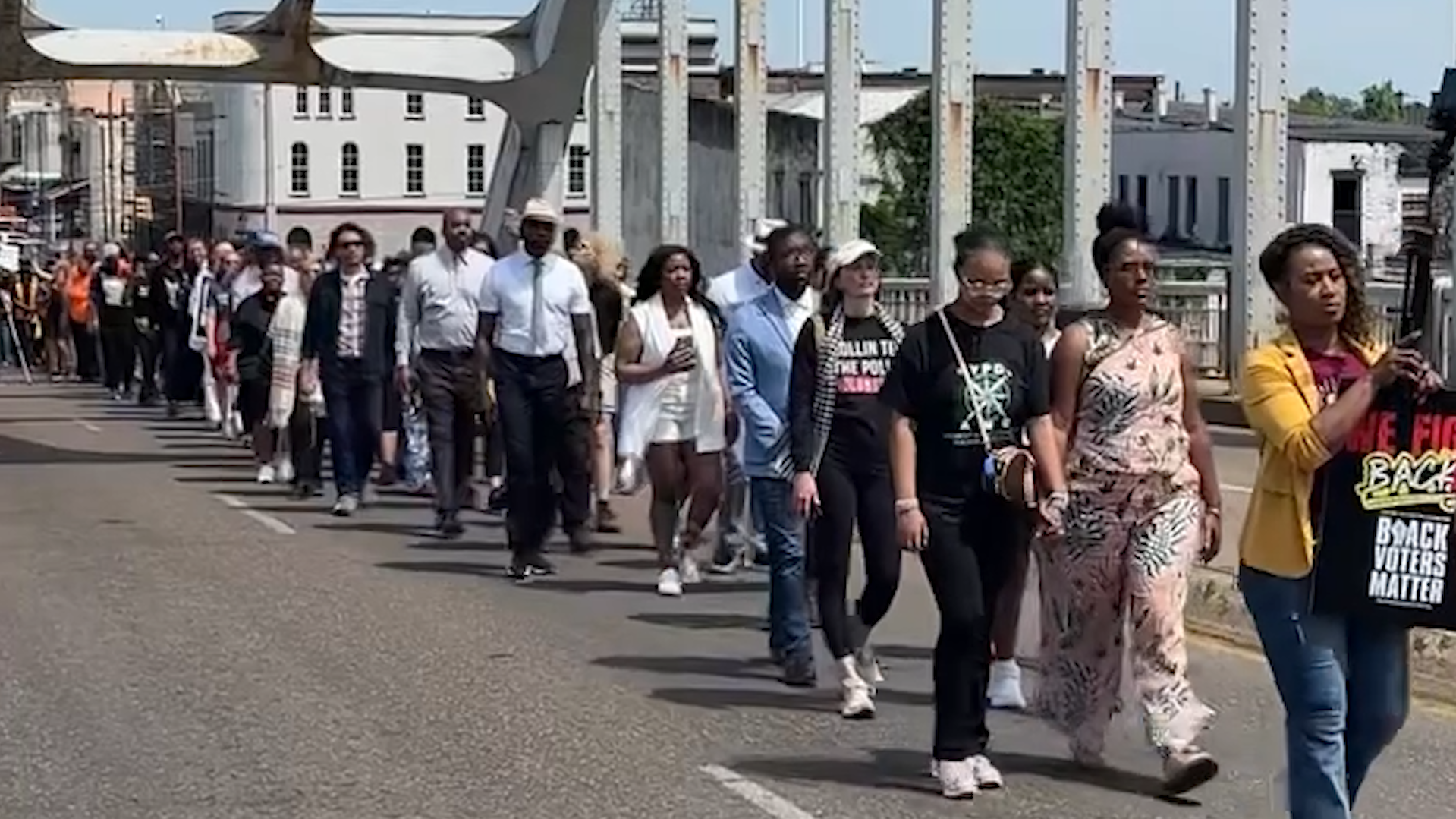 Protesters at Edmund Pettus Bridge say voting rights are under attack