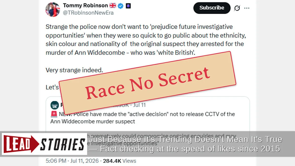 Police Did Not Withhold CCTV to Hide Race of Ann Widdecombe Murder Suspect