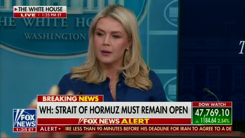 President aware of Strait of Hormuz reports, Leavitt says.